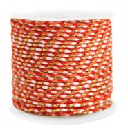 Trendy braided cord 2mm Gold-orange red white